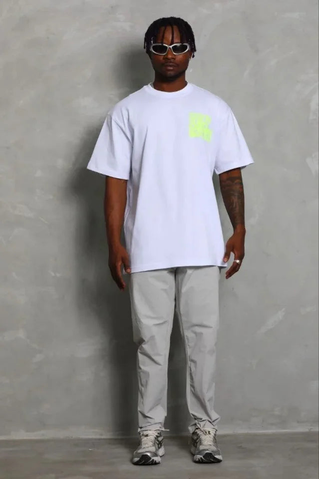 Erkek Baskılı T-Shirt Kısa Kol Bisiklet Yaka Regular Fit Rahat Kalıp Günlük Tişört - Beyaz (185512)