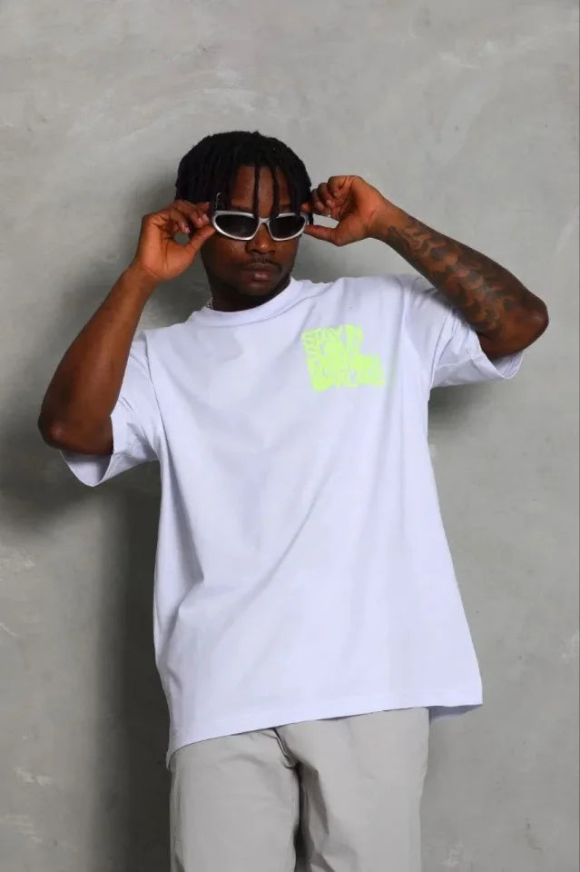 Erkek Baskılı T-Shirt Kısa Kol Bisiklet Yaka Regular Fit Rahat Kalıp Günlük Tişört - Beyaz (185512)
