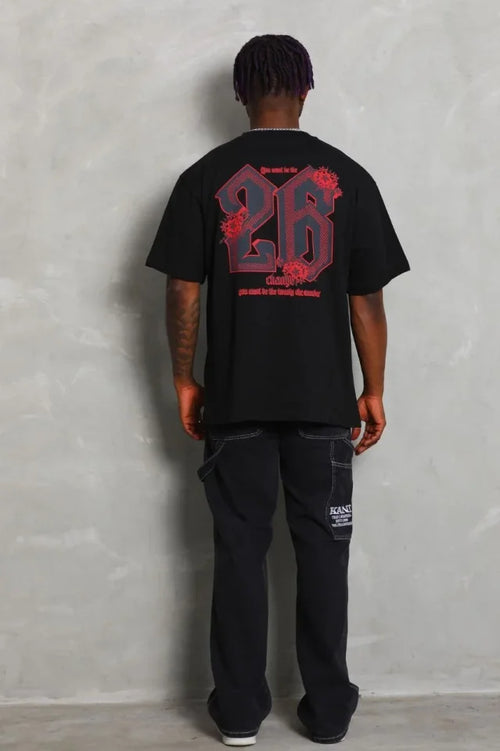 Erkek Baskılı Tişort Kısa Kol Bisiklet Yaka Ovarsize T-Shirt - Siyah (185536)