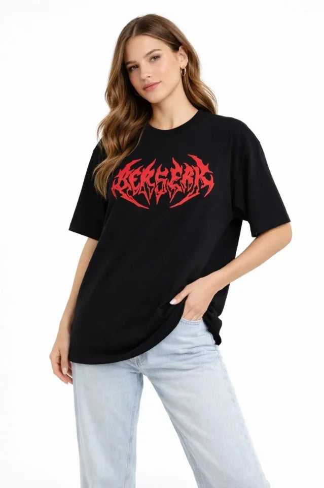 Baskılı T-Shirt Yazlık Kısa Kol Bisiklet Yaka Rahat Kalıp Tişört - Siyah (185764)