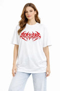 Baskılı T-Shirt Yazlık Kısa Kol Bisiklet Yaka Rahat Kalıp Tişört - Beyaz (185765)
