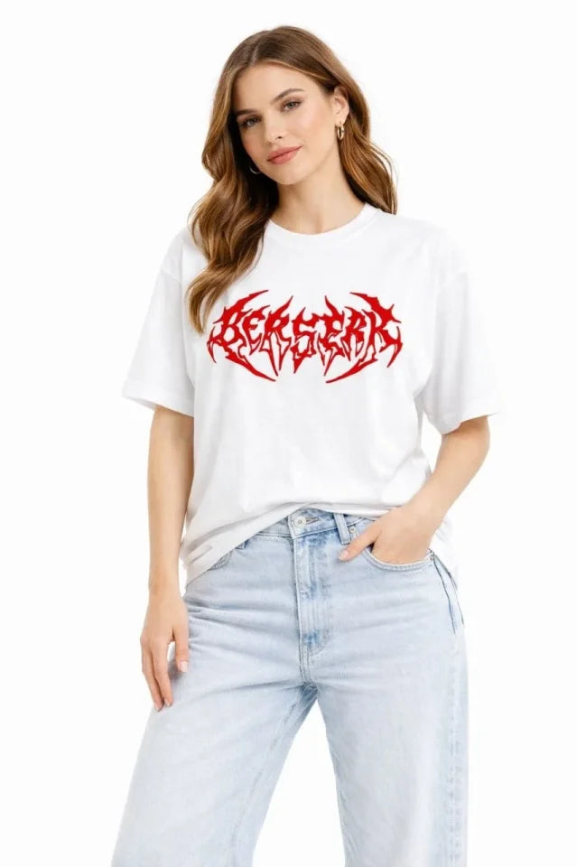 Baskılı T-Shirt Yazlık Kısa Kol Bisiklet Yaka Rahat Kalıp Tişört - Beyaz (185765)