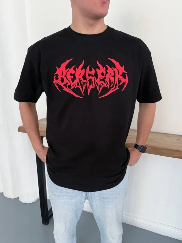 Erkek Baskılı T-Shirt Yazlık Kısa Kol Bisiklet Yaka Rahat Kalıp Tişört - Siyah (185767)