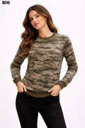 Kamuflaj Desenli 2 İplik 4 Mevsim Bisiklet Yaka Sweatshirt (186146)