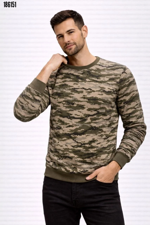 Erkek Kamuflaj Bisiklet Yaka Sweatshirt