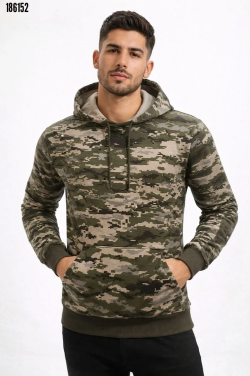 Erkek Kamuflaj Desenli Hoodie Sweatshirt
