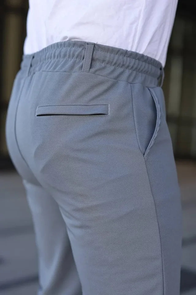 Erkek Diagonel Kumaş Duble Paça Cepli Bağcıklı Bel Lastikli ŞORT - Gri (186154)