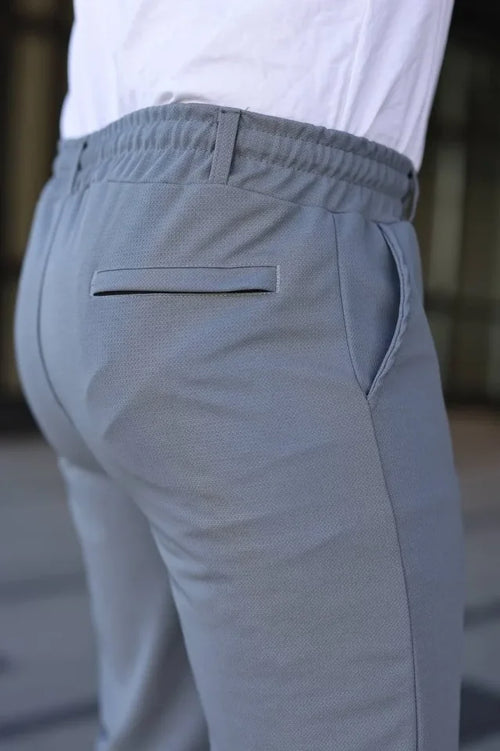 Erkek Diagonel Kumaş Duble Paça Cepli Bağcıklı Bel Lastikli ŞORT - Gri (186154)