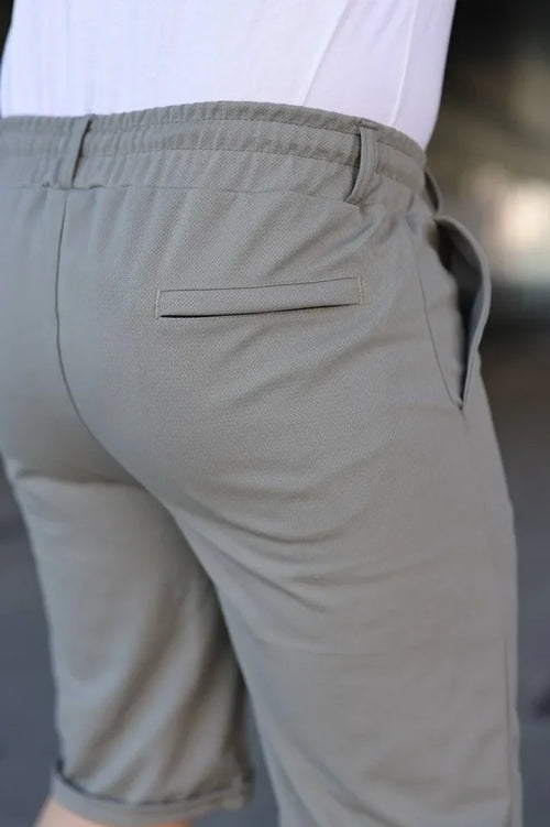 Erkek Diagonel Kumaş Duble Paça Cepli Bağcıklı Bel Lastikli ŞORT - Mint Yeşili (186156)