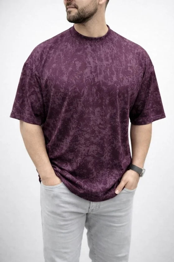 Erkek Premium Tişört OSY Yumuşak Dokulu Yıkamalı Oversize T-Shirt - Bordo (186164)