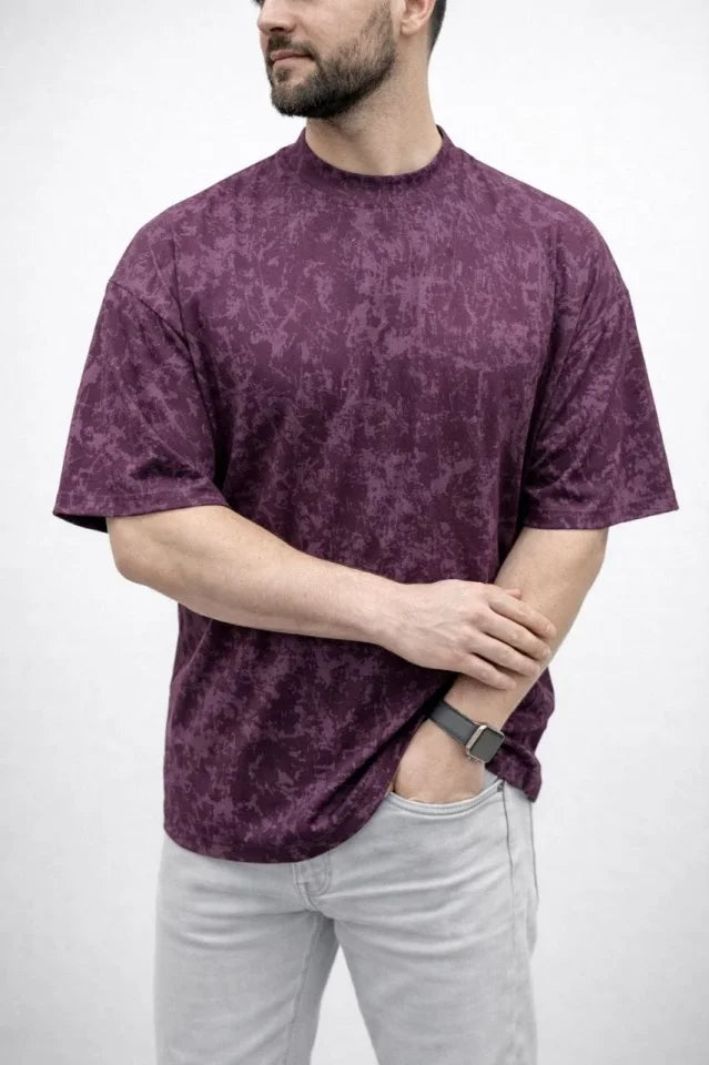 Erkek Premium Tişört OSY Yumuşak Dokulu Yıkamalı Oversize T-Shirt - Bordo (186164)