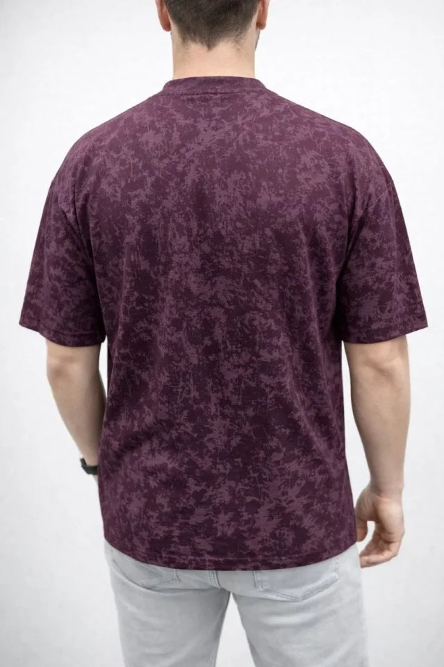 Erkek Premium Tişört OSY Yumuşak Dokulu Yıkamalı Oversize T-Shirt - Bordo (186164)