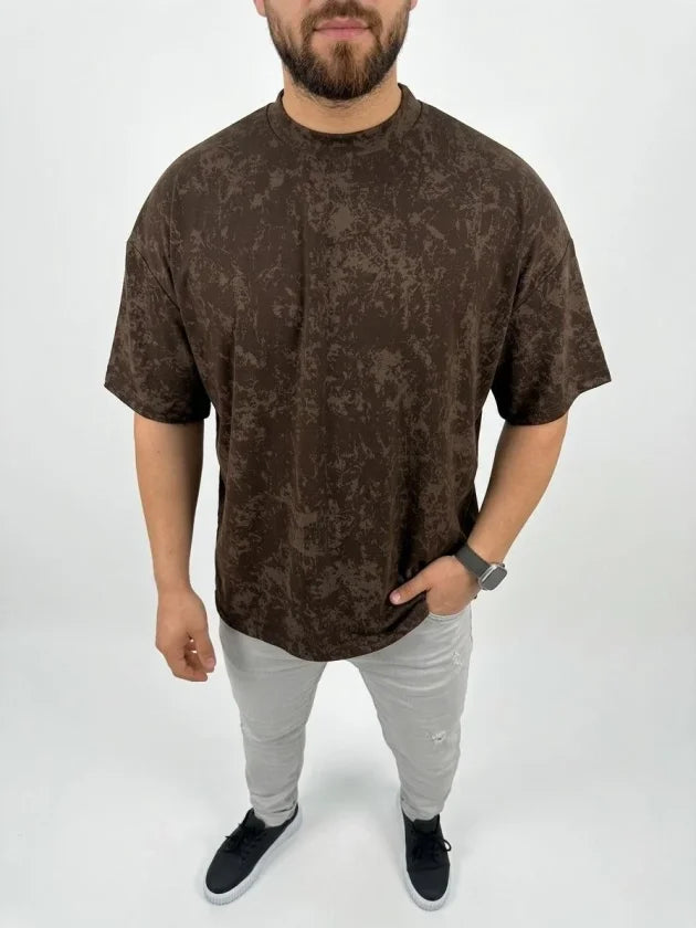 Erkek Premium Tişört OSY Yumuşak Dokulu Yıkamalı Oversize T-Shirt - Kahverengi (186166)