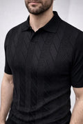 Erkek Yazlık Triko Dokuma Tişört Kısa Kol Polo Yaka T-Shirt - Siyah (186203)