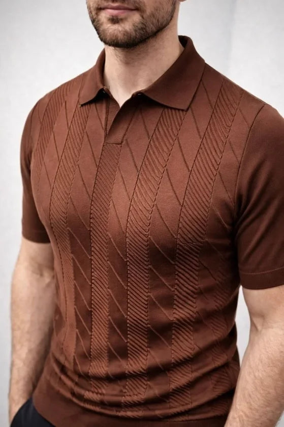 Erkek Yazlık Triko Dokuma Tişört Kısa Kol Polo Yaka T-Shirt - Kahverengi (186204)