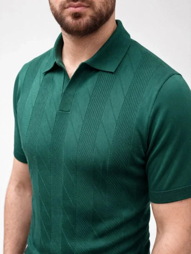 Erkek Yazlık Triko Dokuma Tişört Kısa Kol Polo Yaka T-Shirt - Koyu Yeşil (186205)
