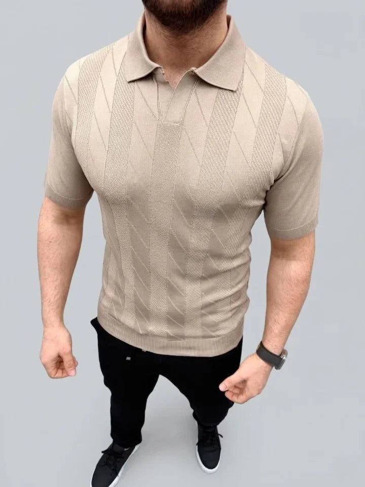 Erkek Yazlık Triko Dokuma Tişört Kısa Kol Polo Yaka T-Shirt - Bej (186206)