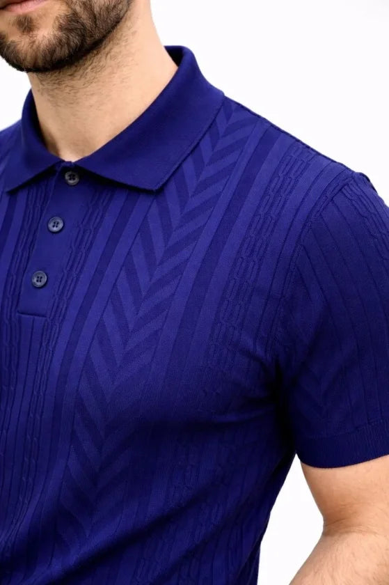 Erkek Yazlık Triko Tişört Kısa Kol Polo Yaka Düğmeli T-Shirt - Lacivert (186219)