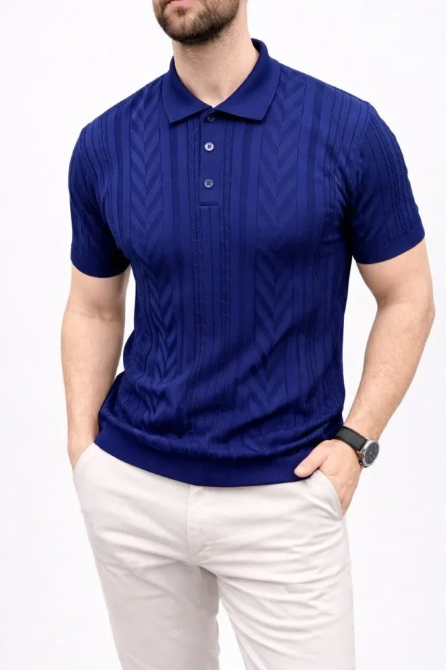 Erkek Yazlık Triko Tişört Kısa Kol Polo Yaka Düğmeli T-Shirt - Lacivert (186219)