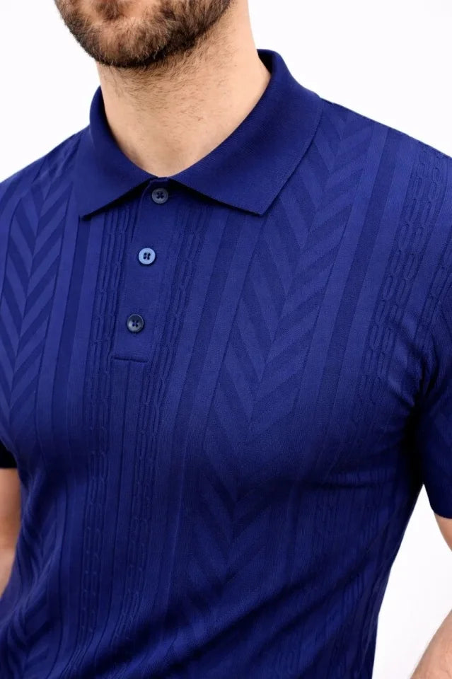 Erkek Yazlık Triko Tişört Kısa Kol Polo Yaka Düğmeli T-Shirt - Lacivert (186219)