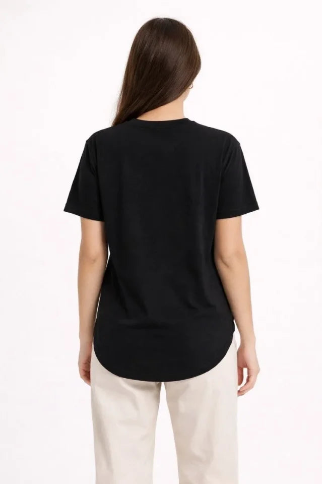 Basic T-Shirt Kısa Kol Bisiklet Yaka Oval Kesim Tişört - Siyah (186713)