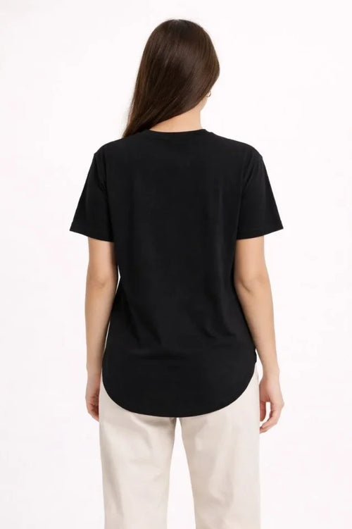 Basic T-Shirt Kısa Kol Bisiklet Yaka Oval Kesim Tişört - Siyah (186713)