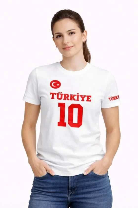 TÜRKİYE Ay Yıldız Baskılı 10 Numara Forma Tişört Taraftar T-Shirt - Beyaz (186733)
