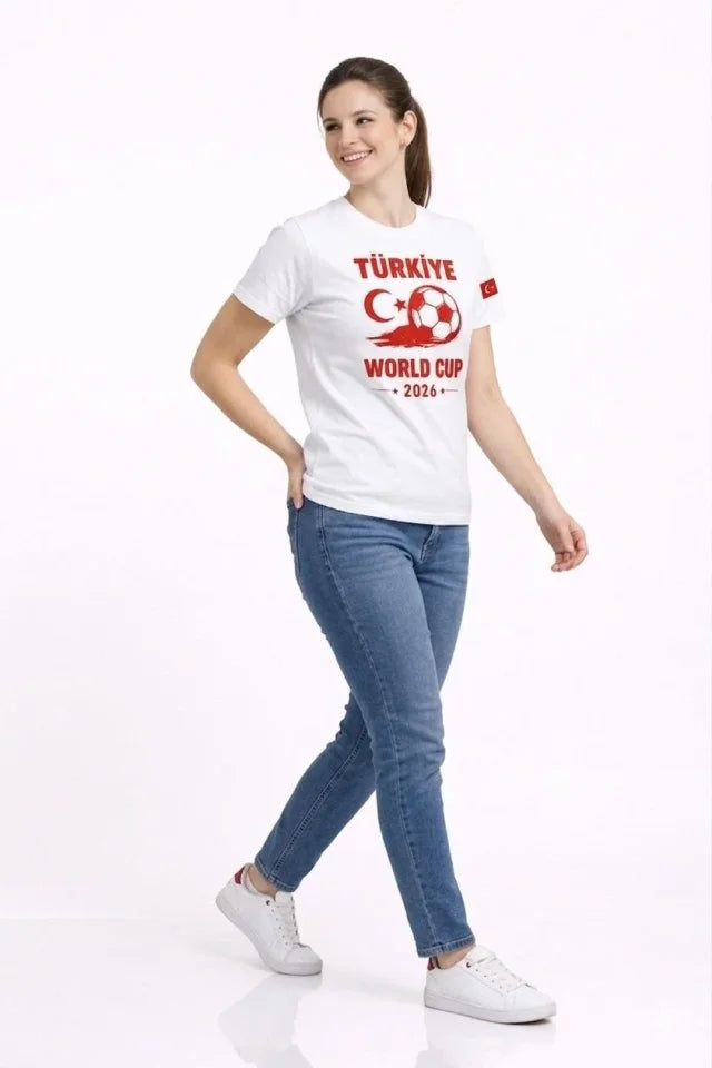 Türkiye World Cup 2026 Baskılı Tişört Futbol Temalı Forma T-Shirt - Beyaz (186737)