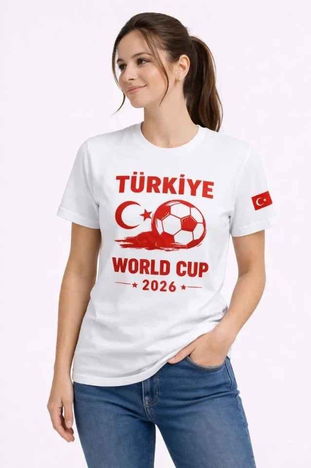 Türkiye World Cup 2026 Baskılı Tişört Futbol Temalı Forma T-Shirt - Beyaz (186737)