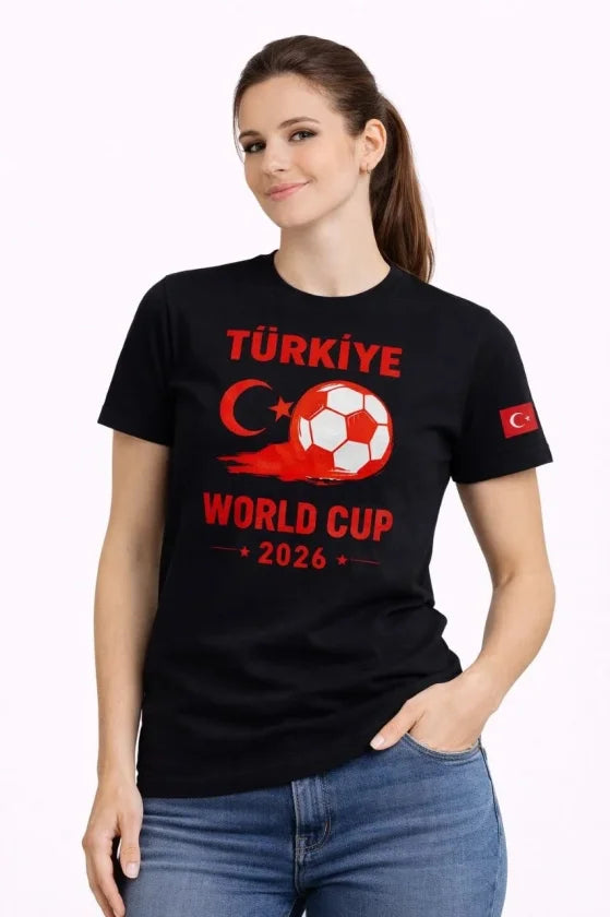 Türkiye World Cup 2026 Baskılı Tişört Futbol Temalı Forma T-Shirt - Siyah (186738)
