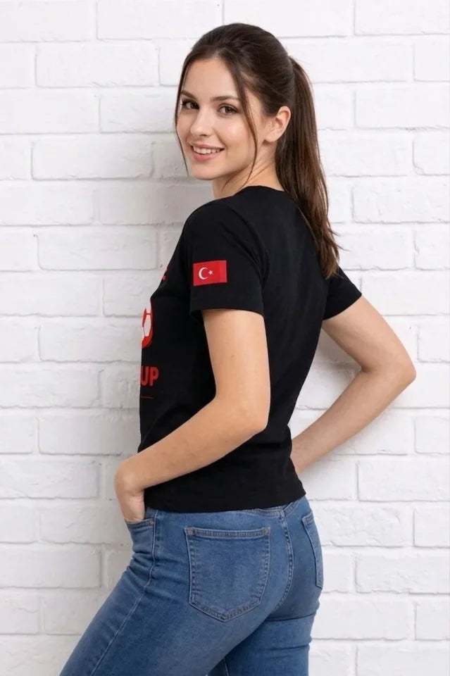 Türkiye World Cup 2026 Baskılı Tişört Futbol Temalı Forma T-Shirt - Siyah (186738)