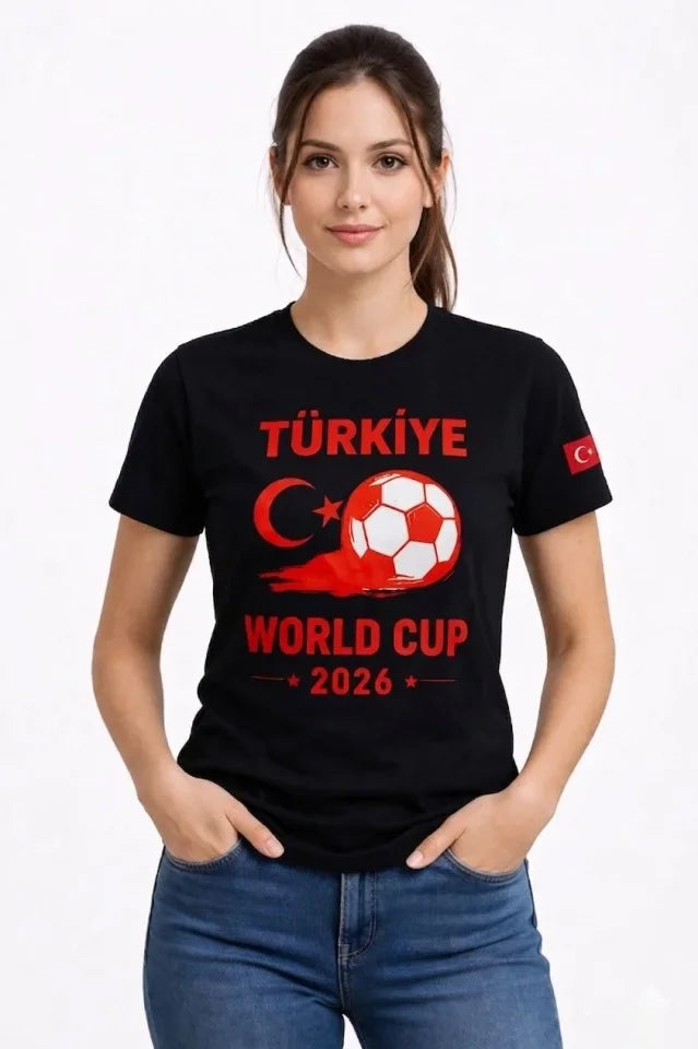 Türkiye World Cup 2026 Baskılı Tişört Futbol Temalı Forma T-Shirt - Siyah (186738)