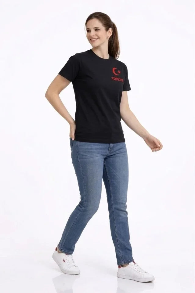 TÜRKİYE Ay Yıldız Baskılı Taraftar Forma T-Shirt - Siyah (186740)