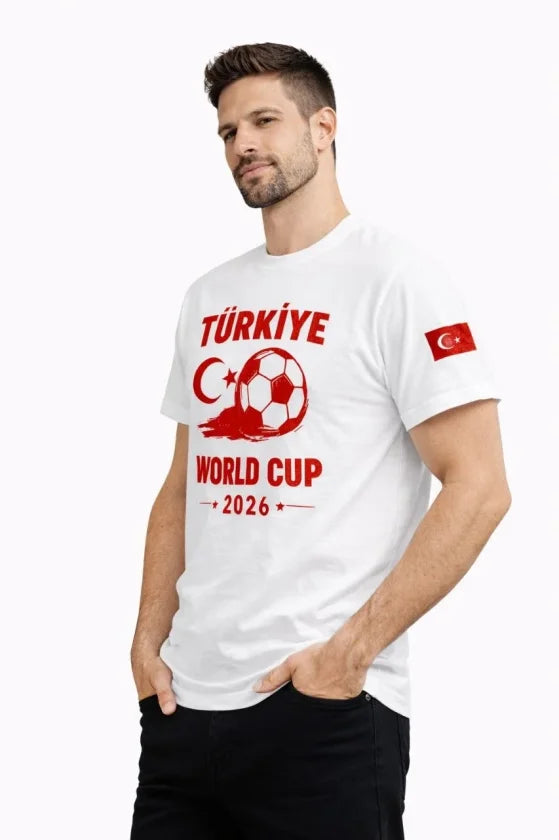 Erkek Türkiye World Cup 2026 Baskılı Tişört Futbol Temalı Forma T-Shirt - Beyaz (186841)