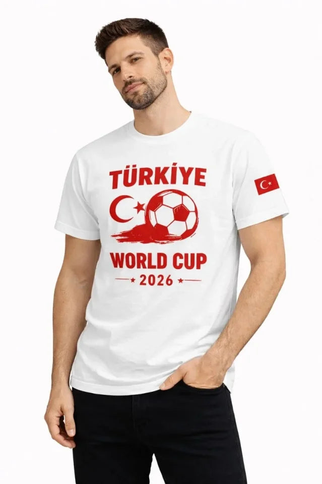 Erkek Türkiye World Cup 2026 Baskılı Tişört Futbol Temalı Forma T-Shirt - Beyaz (186841)