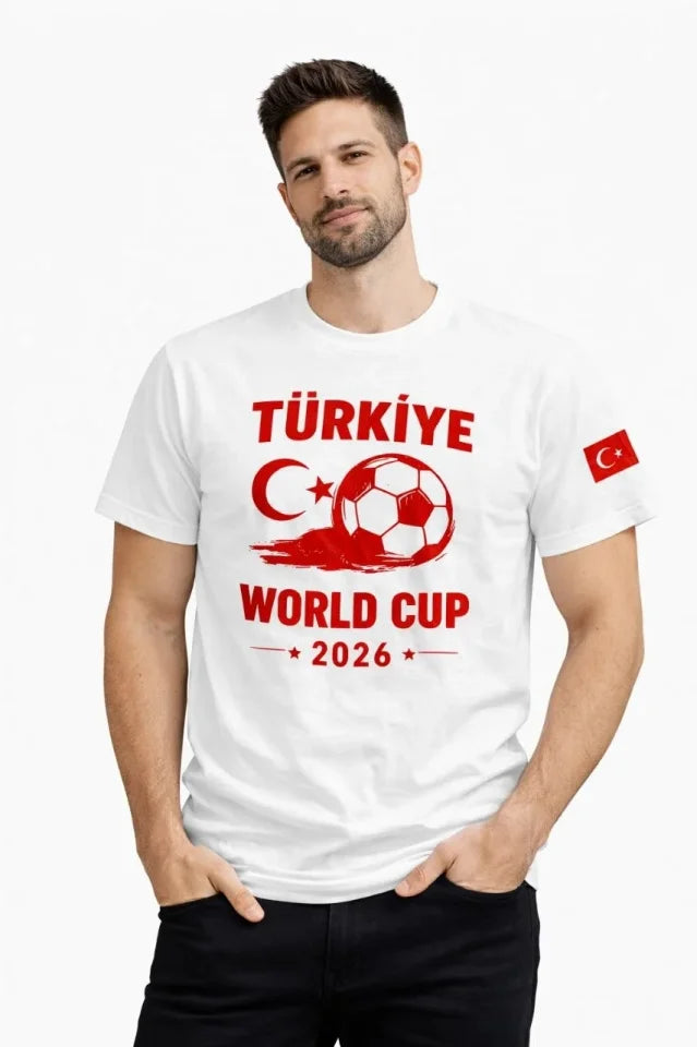 Erkek Türkiye World Cup 2026 Baskılı Tişört Futbol Temalı Forma T-Shirt - Beyaz (186841)
