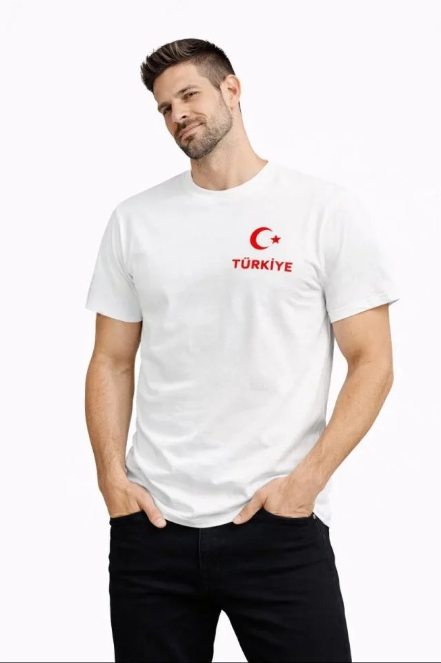 Erkek TÜRKİYE Ay Yıldız Baskılı Taraftar Forma T-Shirt - Beyaz (186844)