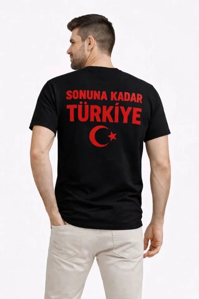 Erkek TÜRKİYE Ay Yıldız Baskılı Taraftar Forma T-Shirt - Siyah (186845)