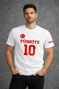 Erkek TÜRKİYE Ay Yıldız Baskılı 10 Numara Forma Tişört Taraftar T-Shirt - Beyaz (186846)