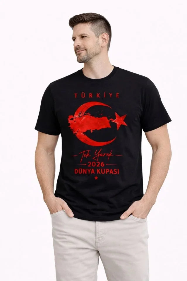 Erkek TÜRKİYE Ay Yıldız Baskılı Taraftar Forma T-Shirt - Siyah (186847)
