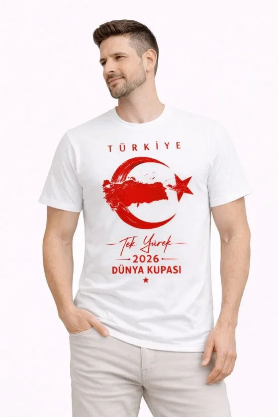 Erkek TÜRKİYE Ay Yıldız Baskılı Taraftar Forma T-Shirt - Beyaz (186848)