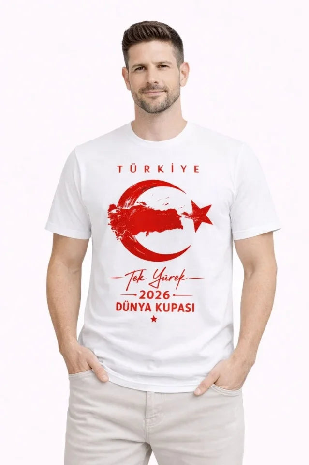 Erkek TÜRKİYE Ay Yıldız Baskılı Taraftar Forma T-Shirt - Beyaz (186848)