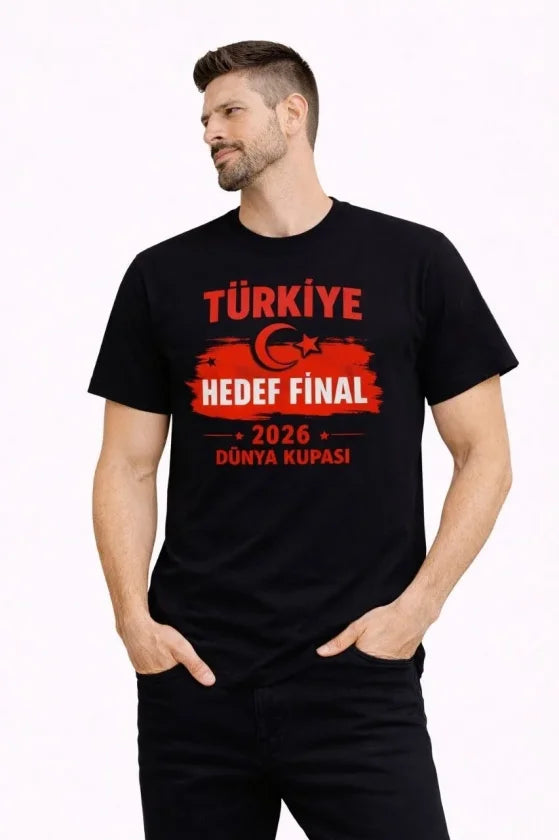 Erkek TÜRKİYE Baskılı Tişört Ay Yıldız 2026 Dünya Kupası Taraftar Forma T-Shirt - Siyah (186849)