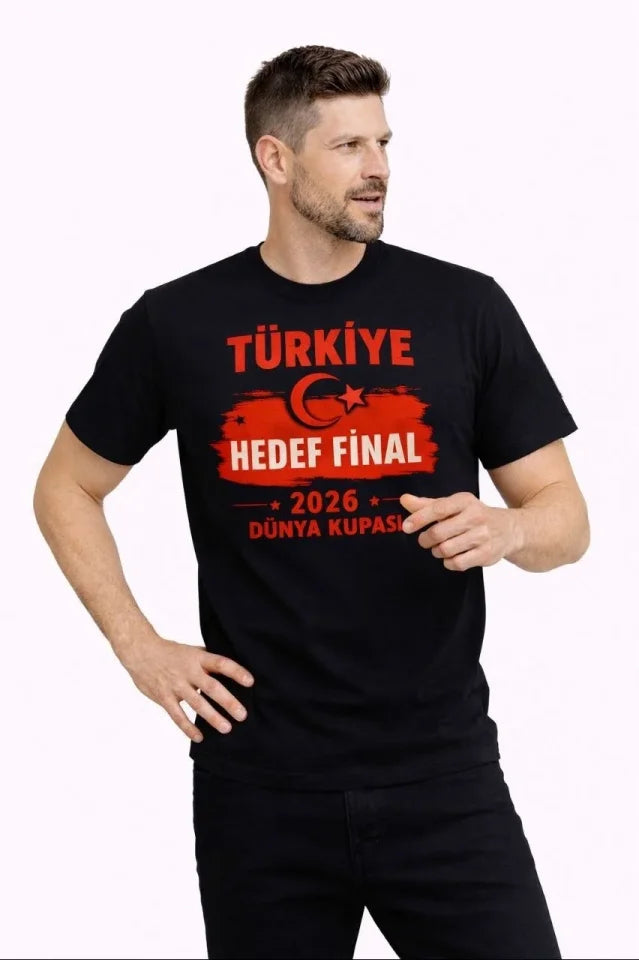 Erkek TÜRKİYE Baskılı Tişört Ay Yıldız 2026 Dünya Kupası Taraftar Forma T-Shirt - Siyah (186849)