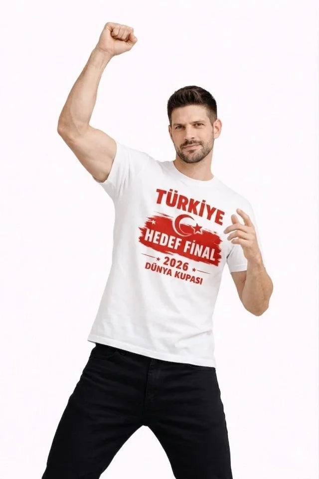 Erkek TÜRKİYE Baskılı Tişört Ay Yıldız 2026 Dünya Kupası Taraftar Forma T-Shirt - Beyaz (186850)