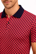 Erkek Pike Kumaş Polo Yaka Desenli Tişört Kısa Kol Yazlık T-Shirt - Kırmızı (187684)