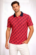 Erkek Pike Kumaş Polo Yaka Palmiye Desenli Tişört Kısa Kol Yazlık T-Shirt - Kırmızı (187690)