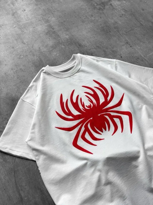 Erkek Örümcek Baskılı Tişört Kısa Kollu Bisiklet Yaka T-Shirt - Beyaz (188103)