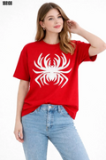 Örümcek Baskılı Tişört Kısa Kollu Bisiklet Yaka TShirt Kırmızı