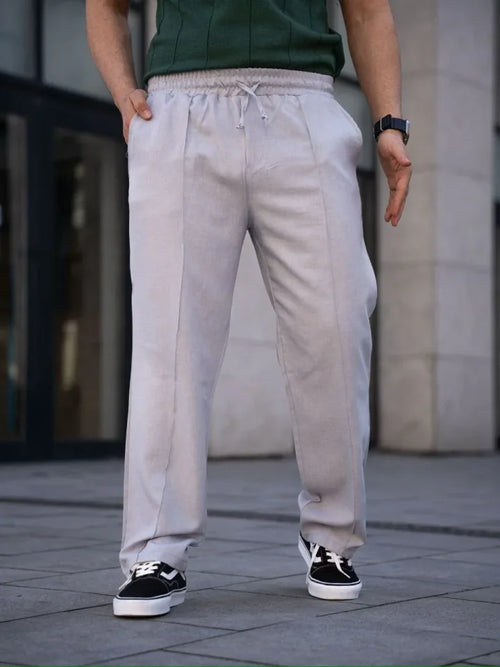 Erkek Keten Cepli Çıma Dikişli Jogger Buggy Pantalon Rahat Kalıp - Gri (188268)
